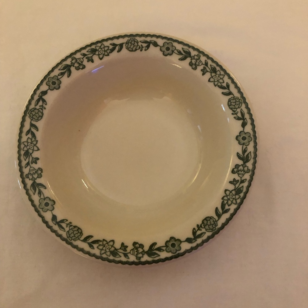 Buffalo Pottery Cereal Bowl Restaurant/Diner Ware Green Floral Rim Heavy